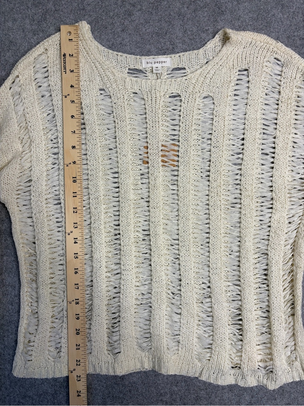 Blu Pepper Open-Weave Cream Crewneck Sweater